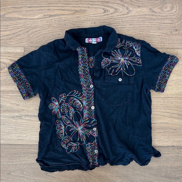 Urban Outfitters Tops - Urban Outfitters Black Shirt with Colorful Embroidery